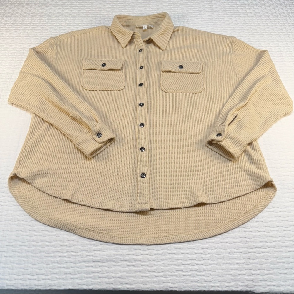 Lumber Jack Wild Skye Beige Button-Up Waffle Knit Shirt Size Large